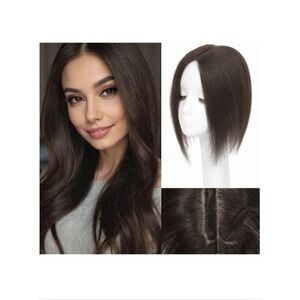 12in Human Hair Topper Dark Brown Biological Scalp Clip In Hairpiece 5.5x3.5